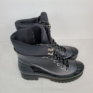 Jeffrey Campbell Foggy Lace Up Rain Boot Women's Black US Size 10